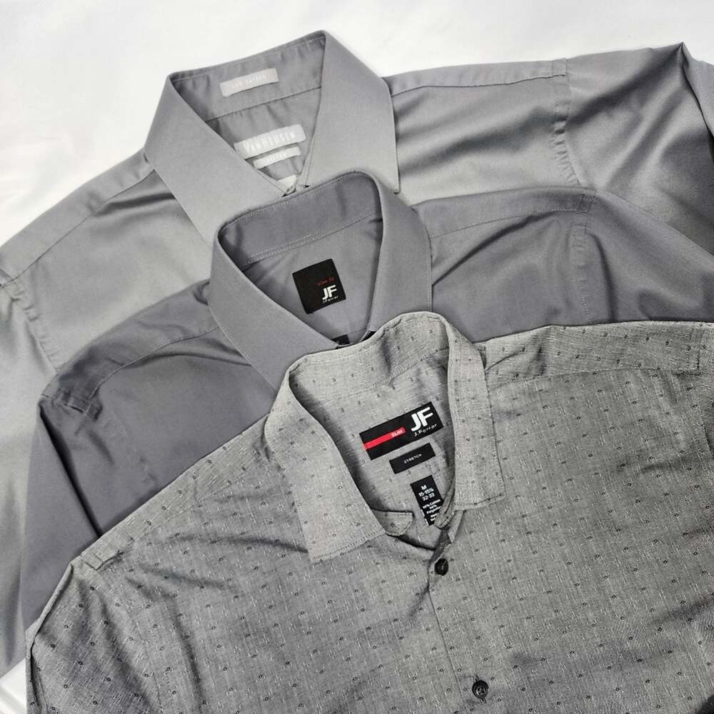 3 Men's Gray Dress Shirts J. Ferrar Small 14 -15 Neck 32 -33 inch Sleeves